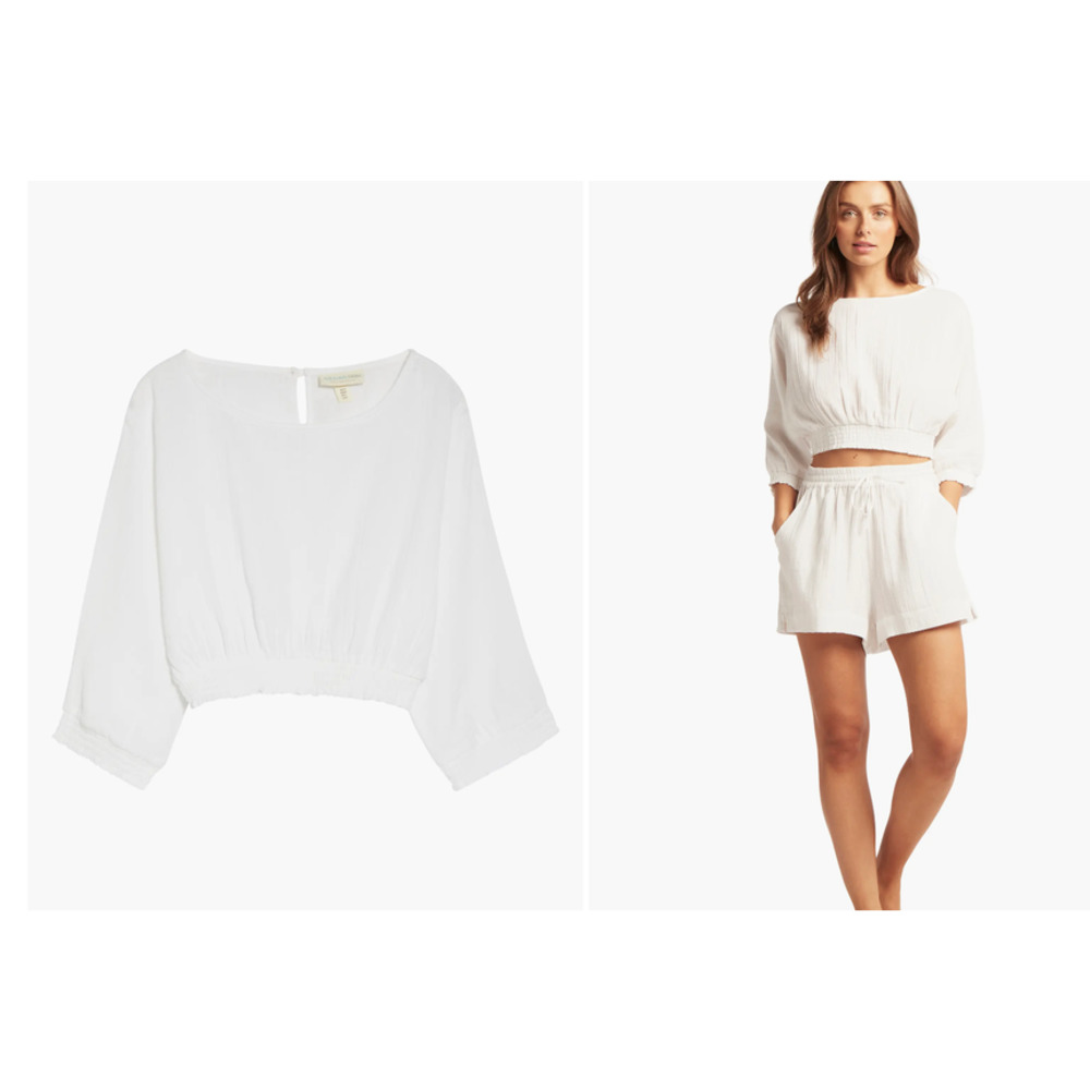 Sea Level Swim Beach Cover-up White Cotton Top Size Large US 10